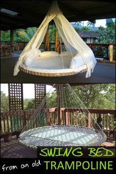 Recycled Trampoline, Trampoline Bed, Old Trampoline, Backyard Trampoline, Swing Bed, Beyond Repair, Hanging Beds, Backyard Oasis Ideas, Budget Patio