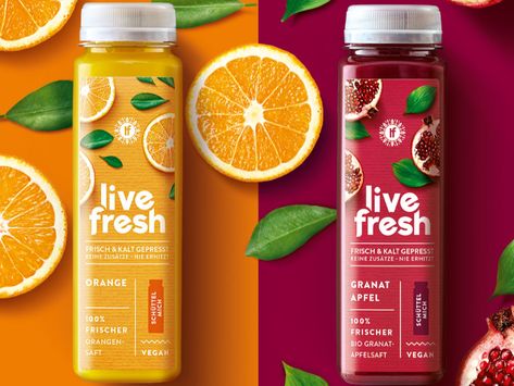 LiveFresh – Packaging Of The World Juice Packaging Design, Brand Values, Juice Branding, Juice Packaging, Photography Logo Design, Cold Pressed Juice, Chocolate Packaging, Beverage Packaging, Juice Bottles