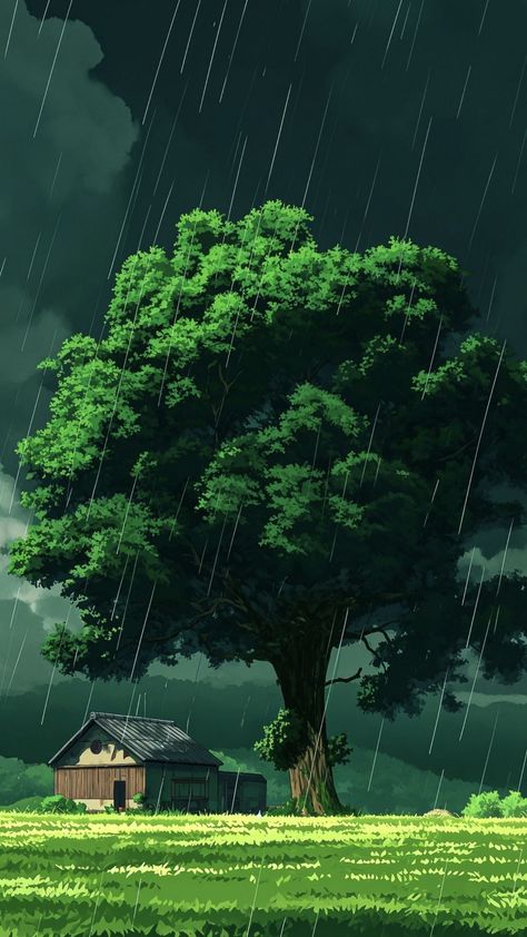 free wallpapers 4K rain, house, tree, green for mobile and desktop Lock Screen Wallpaper Anime, Screen Wallpaper Anime, Aesthetic Lock Screen Wallpaper, Rain House, Forest Wallpaper Iphone, Aesthetic Lock Screen, Anime Landscape, Moonlight Photography, House Tree