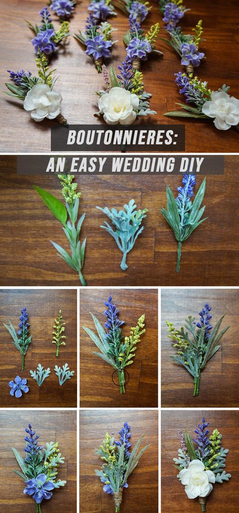 Diy Faux Flower Bouquet, Wedding Craft Ideas, Diy Boutonniere Wedding, Dollar Tree Diy Wedding, Easy Wedding Diy, Diy Dollar Tree Centerpieces, Lilac Wedding Invitations, Tree Wedding Centerpieces, Dollar Tree Flowers