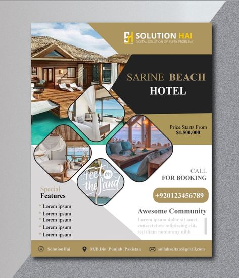 Hotel Flyer Design, Flyer And Poster Design, Hotel Pool, Resort Villa, Beach Resorts, Flyer Design, Poster Design, Villa, Photoshop