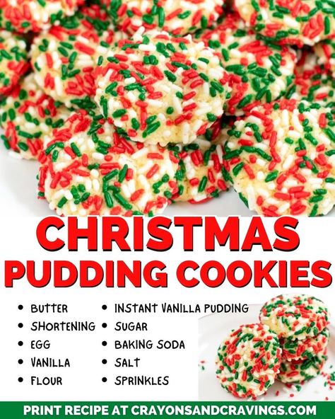 Crayons & Cravings - RECIPE ➡️ https://crayonsandcravings.com/pudding-cookies-with-sprinkles/ 🎄 SOFT CHRISTMAS SPRINLE PUDDING COOKIES 🎄 MADI SAYS: Made these for our winterfest and won first place in our cookie competition! ⭐️⭐️⭐️⭐️ | Facebook Christmas Pudding Cookies, Sprinkle Cookies Recipe, Cravings Recipes, Simply Stacie, Soft Christmas, Pudding Cookies, Christmas Sprinkles, Sprinkle Cookies, Christmas Pudding