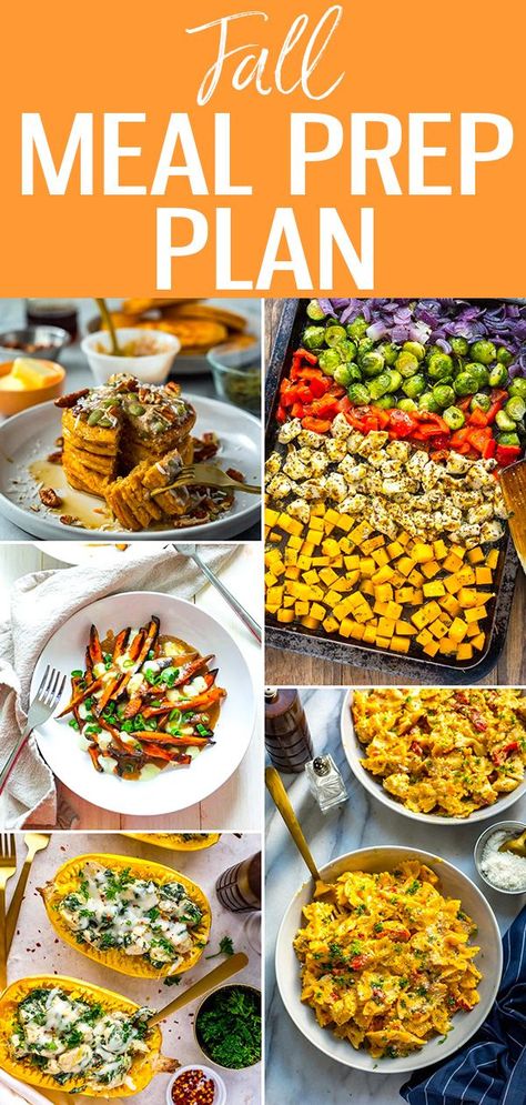 Try this Fall Meal Prep Plan - these comforting meals make the most of fall produce and are super quick to make thanks to ingredient prep! #fallrecipes #mealprep #mealplan Healthy Fall Recipes Meal Prep, Meal Prep Fall Recipes, High Protein Fall Meal Prep, Healthy Fall Meal Prep Lunch, 5 Ingredient Meal Prep, Fall Food Prep, Fall High Protein Meal Prep, Fall Meal Prep Recipes, Fall Meal Prep Dinner