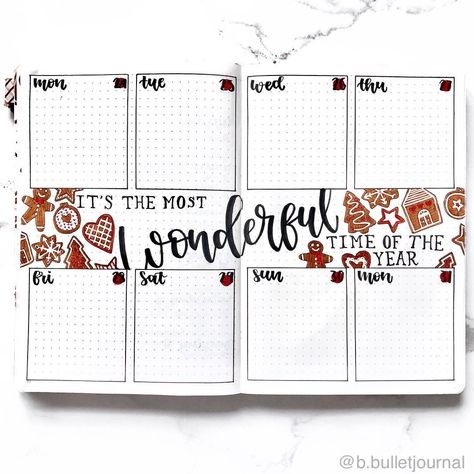 Christmas Weekly Spread, Weekly Spread Ideas, Bullet Journal Christmas, Art Journal Challenge, December Bullet Journal, Bullet Journal 2020, Bullet Journal Planner, Bullet Journal Set Up, Bullet Journal Cover Page