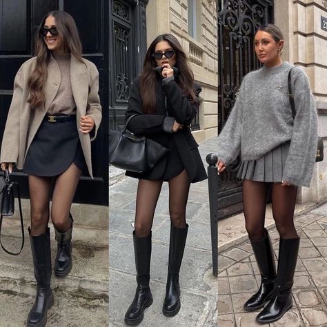 Fall Fashion Mini Skirt, Melbourne Spring Outfits, Autumn Outfit With Skirt, Italy Outfits Autumn, Style Types Names, Paris Outfits February, Going Out Nyc Outfit Night, Outfit Winter 2025 Women, Under Knee Boots Outfit