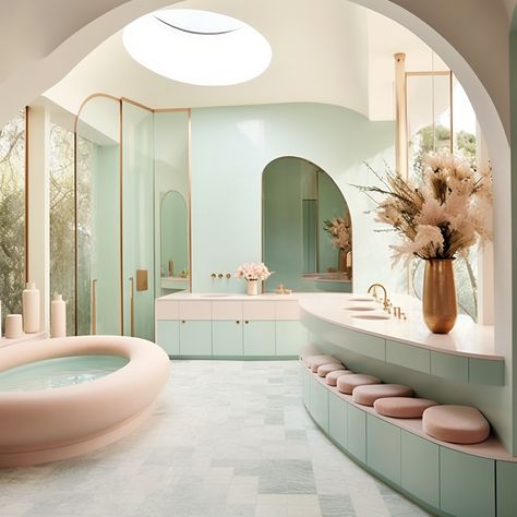 Pastel interior design ideas Pastel Shop Interior, Pastel Interiors, Pastel Art Deco Interior, Pastel Cafe Interior, Pastel Restaurant Interior, Pastel Interior Design Modern, Pastel Rainbow Interior Design, Pastel Scandinavian Interior, Aesthetic Cafe Interior Pastel