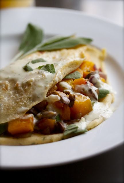 Savory Crepes Savory Crepes Filling, Cauliflower Wraps, Savory Butternut Squash, Vegan Crepes, Gluten Free Cinnamon, Crepes Filling, Butternut Squash Salad, Egg Wrap, Savory Crepes