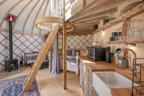 Yurt Home Interior, Small Yurt Interior, Yurt Kitchen Ideas, Yurt Interior Design, Yurt Kitchen, Yurt House, Yurt Life, Yurt Design, Yurt Ideas