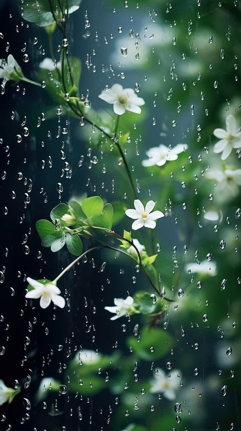 Jasmine rain outdoors blossom. AI generated Image by rawpixel. | premium image by rawpixel.com Rain Images Beautiful, Rainy Flowers, Rainy Day Wallpaper, Nature Core, Love Birds Pet, Birds Pet, Rain Wallpaper, Rainy Wallpaper, Rainy Window