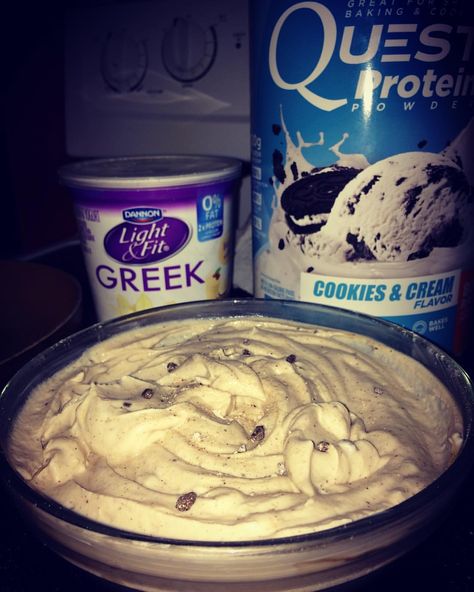 OREO COOKIE DOUGH DIP I've been having this every night lately and its so satisfying guys all that you need is vanilla greek yogurt and cookies&cream quest protein powder @questnutrition when you mix in the protein it becomes extremely thick due to the casein content in the protein powder. You have to use @questcooking quest protein powder tho! Because it has actual Oreo pieces in the powder. This stuff hits the spot every time when craving something sweet Quest Protein Powder Recipes, Cookies And Cream Protein Powder, Quest Protein Recipes, Cookies And Cream Protein, Cookie Dip, Oreo Cookie Dough, Quest Protein, Cookies Dough, Macro Recipes