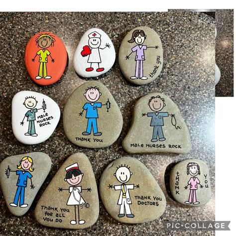 Painted rocks Medical Painted Rocks, Painted Rocks For Nurses, Rock Painting People, Kindness Projects, Garden Rock Art, Nurse Art, Diy Rock Art, Story Stones, Nurse Rock