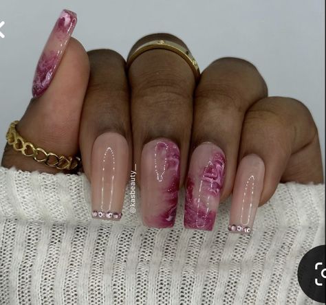 Glitter French Tips, Medium Nails, Short Coffin, Pink Gem, Yellow Shop, Accent Nails, Nail Sizes, Nail Technician, Pink Marble