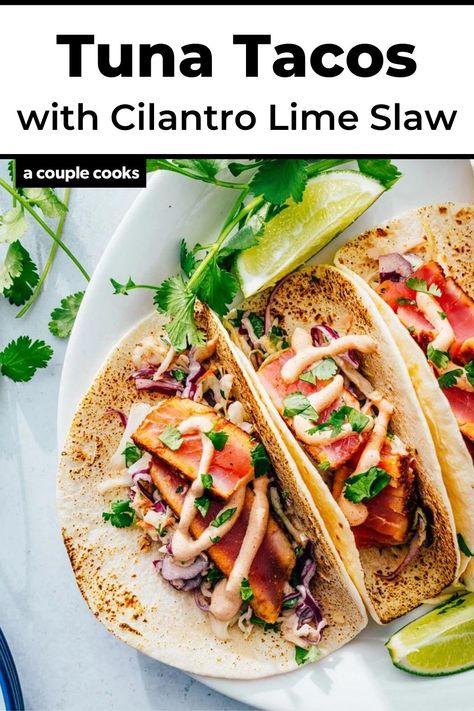 Ahi Tacos Recipe, Ahi Tuna Sauce, Tuna Tacos Recipe, Chipotle Tuna, Ahi Tacos, Ahi Tuna Tacos, Ahi Tuna Steak Recipe, Steak Taco Recipe, Seared Ahi Tuna