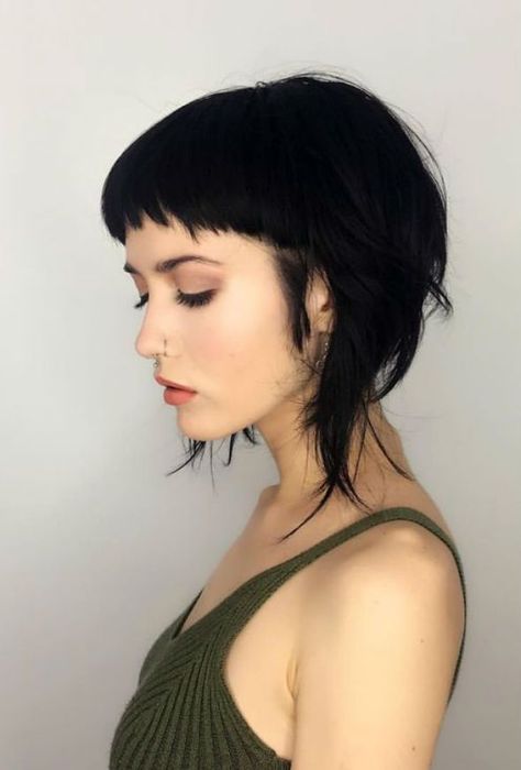 Our Favorite Hair Trend of 2018: Baby Bangs | All the pretty birds | Bloglovin’ Low Effort Short Hairstyles, Punk Shoulder Length Hair, Short Hair With Straight Bangs, Long In Front Short In Back Hair, Aline Bob With Bangs, Punk Bob Haircut, Xiao Haircut, Shaved Sides With Bangs, Undercut With Bangs