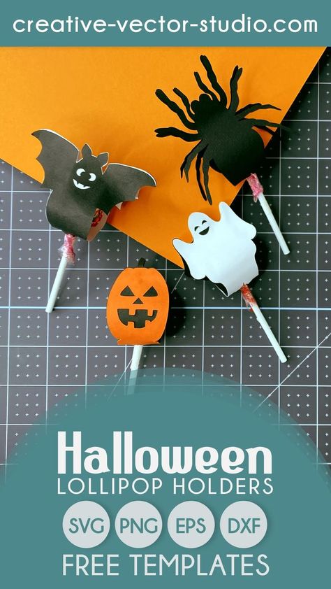 New freebies! Easy to make and doesn't need a lot of materials. Can be cut with scissors! Click to pin and grab this design for free!! #freesvg #freehalloweencandyholdersvg #freebatsvg #freeghostsvg #freespidersvg #freepumpkinsvg #freehalloweenlollipoptemplates Cricut Lollipop Holder, Halloween Treat Holders, Fun Diy Halloween Decorations, Dulceros Halloween, Halloween Lollipop, 3d Crafts, Halloween Downloads, Fun Halloween Party Games, Giant Paper Roses