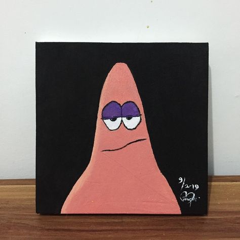 Patrick Star Painting Canvas, Easy Square Canvas Painting, Patrick Canvas Painting, Patrick Painting On Canvas, Simple Paintings For Beginners, Black Outline Art, Patrick Painting, Easy Paintings For Beginners, Planet Painting