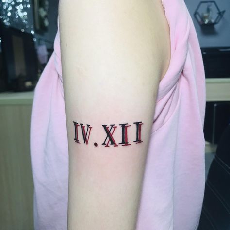 My second tattoo. Roman numeral date in black with red shading Tattoo Date Ideas, Roman Numeral Tattoo Arm, Roman Numeral Date Tattoo, Tattoo Date, Shading Tattoo, Roman Tattoo, Second Tattoo, Roman Numeral Tattoo, Numeral Tattoo