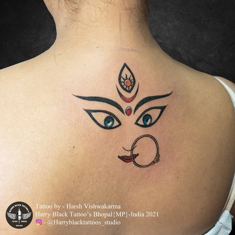 Kali Eyes Tattoo, Durga Maa Eyes Tattoo, Durga Eyes Tattoo, Durga Eyes, Durga Tattoo, God Kali, Garba Dresses, Inner Peace Tattoo, Maa Tattoo