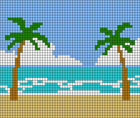 Alpha pattern #88260 | BraceletBook Beach Alpha Pattern, Beach Pixel Art, Ocean Pixel Art, Ocean Clouds, Landscape Ocean, Crochet Wall Art, Owl Crochet Patterns, Beaded Flowers Patterns, Crochet Eyes