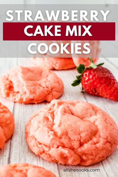 It takes only 3 ingredients to make these strawberry cake mix cookies. A soft baked strawberry cookie that is melt-in-your-mouth delicious. Simple Strawberry Cake, Strawberry Cookie Recipe, Strawberry Cake Cookies, Easiest Cookies, Cookies With White Chocolate Chips, Strawberry Recipes Easy, Butter Cake Cookies, Strawberry Cake Mix Cookies, Lemon Cake Mix Cookies