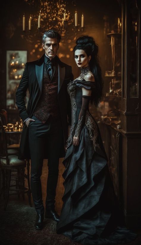 Mobile Closet, Goth Castle, Vampire Party, Victorian Vampire, Dark Princess, Victorian Couple, Fantasy Couples, Halloween Makeup Inspiration, Gothic Fantasy Art