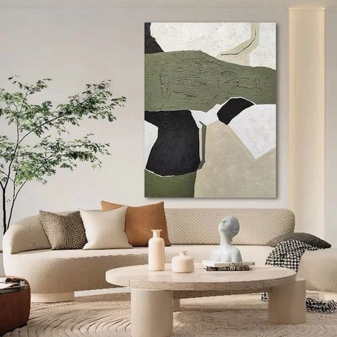 Painting Room Decor, Painting Room, Painting Black And White, White Abstract Painting, Green Painting, Wall Art Green, Wabi Sabi Wall Art, Green Paintings, Abstract Painting On Canvas