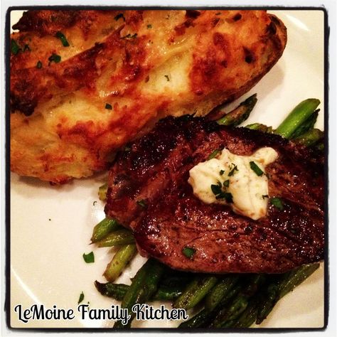 At Home Valentines Day Dinner. Cook a delicious meal from appetizer to dinner to a luscious dessert at home for the one you love! Delmonico Steak Recipes, Delmonico Steak, Herb Butter Recipe, Valentines Dinner, Grilled Steak Recipes, Scalloped Potato Recipes, Best Meatloaf, Valentine Dinner, Twice Baked