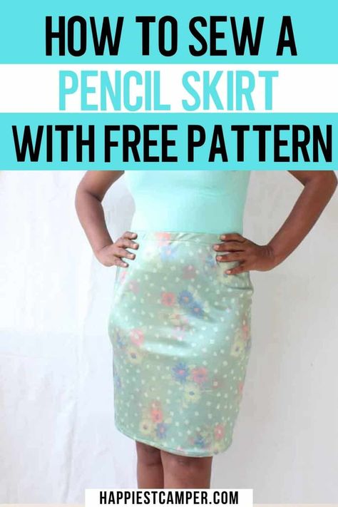 We have your next sewing project ready! We show you How To Sew A Pencil Skirt With Free Pattern! This is the perfect everyday skirt. The elastic waistband gives you comfort you can count on all day long, while the sliming shape gives you confidence. The included free pattern makes it easy to size this for the perfect fit. Great beginner sewing project. DIY clothing. How To Sew A Pencil Skirt With Free Pattern Skirt Sewing Pattern Free, Straight Skirt Pattern, Pencil Skirt Tutorial, Skirt Pattern Easy, Everyday Skirt, Simple Sewing Tutorial, Skirt Pattern Free, Sewing Patterns Free Women, Pencil Skirt Pattern