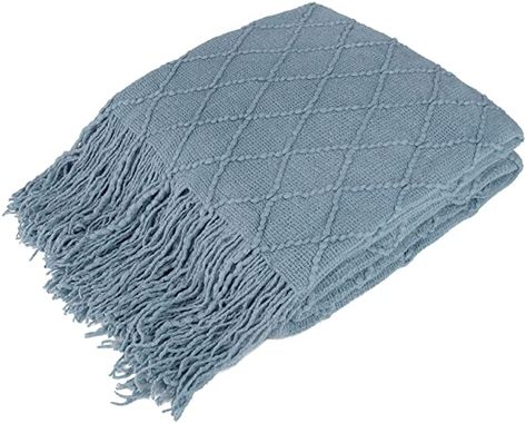 Amazon.com: PAVILIA Knitted Throw Blanket Fringe Dusty Slate Light Blue Gray | Decorative Tassel Boho Farmhouse Decor Couch Bed Sofa Fall Outdoor | Woven Textured Afghan Soft Lightweight Cozy Acrylic 50x60 : Home & Kitchen Summer Throw Blanket, Farmhouse Sofa, Fringe Throw Blanket, Boho Farmhouse Decor, Boho Blanket, Summer Blanket, Blanket For Couch, Knit Throw Blanket, Blue Throws