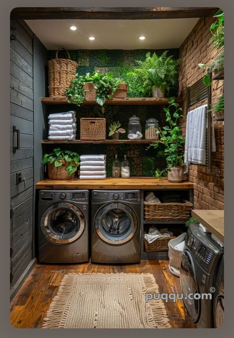 Boho Utility Room, Rustic Utility Room Ideas, Shelves In Laundry Room, Boho Laundry Room, Small Laundry Room Design, Laundry Room Hacks, Small Laundry Room Makeover, Laundry Room Wall Decor, Laundry Room Layouts