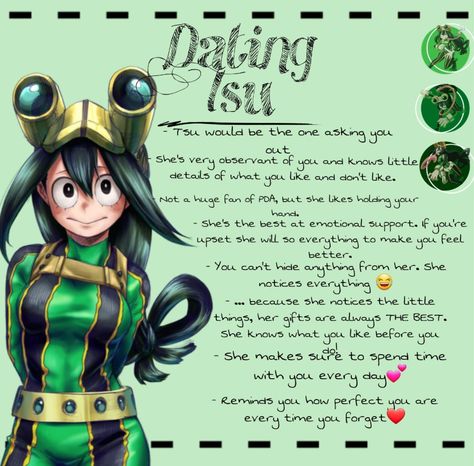 Tsuyu Headcanons, Asui Tsuyu, Type Of Girlfriend, Head Cannons, Anime Eye Makeup, My Hero Academia Tsuyu, Villain Deku, Hero Girl, Anime Couples Manga