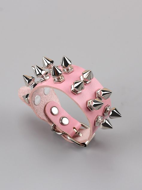 Pink    PU Leather   Embellished   Jewelry Fruit Bracelet, Scene Accessories, Zipper Bracelet, Spike Bracelet, Bracelets Design, Rose Bonbon, Wide Cuff Bracelets, Snake Bracelet, Crystal Beads Bracelet