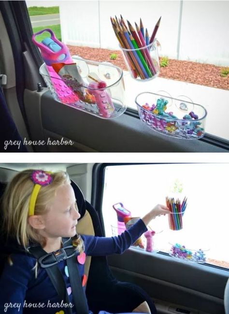 Car Organization Ideas - Suction Cup Window Organizers - DIY Tips and Tricks for Organizing Cars - Dollar Store Storage Projects for Mom, Kids and Teens - Keep Your Car, Truck or SUV Clean On A Road Trip With These solutions for interiors and Trunk, Front Seat - Do It Yourself Caddy and Easy, Cool Lifehacks http://diyjoy.com/car-organizing-ideas Toddler Road Trip, Car Organization Diy, Trip Activities, Car Activities, Road Trip Activities, Car Organization, Kid Hacks, Road Trip With Kids, Toddler Travel