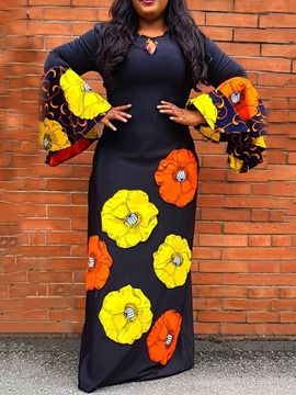 Ericdress Floor-Length V-Neck Long Sleeve A-Line Stripe Women's Plus Size Dress 22325760 - Ericdress.com A Shape Gown, Shape Gown, Afrikaanse Mode, Gaun Fashion, African Maxi Dresses, African Print Fashion Dresses, Floral Print Maxi Dress, Latest African Fashion Dresses, Floral Print Maxi