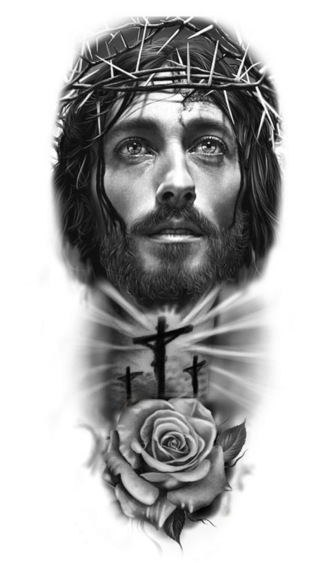 Jesus Tattoo Sleeve, Christus Tattoo, Jesus Christ Tattoo, Jesus Tattoo Design, Half Sleeve Tattoo Stencils, Unique Half Sleeve Tattoos, Chicano Tattoos Sleeve, Christ Tattoo, Jesus Drawings