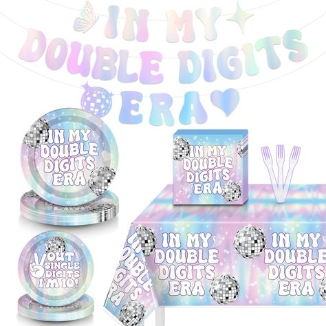 PRICES MAY VARY. Package Includes: you will receive 99 pcs holographic party decorations set, includes: happy birthday banner, 2 pcs birthday tablecloth, 96 pcs birthday plates and napkins set( include 24 pcs 9" birthday plates, 24 pcs 7" iridescent party plates, 24 pcs iridescent party napkins, and 24 pcs plastic forks), which are suitable for birthday party, it will add a great finishing touch to birthday decorations for home and make your party more interesting and more attractive High Qualit Iridescent Party, Birthday Party Plates, Plastic Forks, Birthday Plate, Birthday Table, 10th Birthday Parties, Party Plates, Party Napkins, 9th Birthday