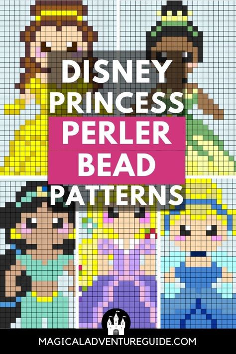 These printable Disney Princess Perler bead patterns are such a fun way to recreate your favorite characters, using fusion beads! Most of the patterns are free, too! Princess Perler Bead Patterns, Disney Perler Bead Patterns, Printable Disney Princess, Cross Stitch Patterns Free Disney, Hama Beads Disney, Seed Bead Patterns Free, Children's Book Characters, Fuse Bead Patterns, Magical Adventure