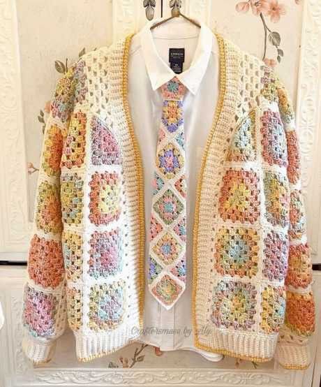 Fiance Outfit, Crochet Sweater Design, Different Crochet Stitches, Crochet Tie, Jacket Ideas, Diy Embroidery Patterns, Crochet Jacket, Crochet Vest, Crochet Square