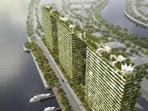 5 Remarkable Buildings That Use Trees as a Design Element Vo Trong Nghia, Architecture Cool, Eco Architecture, Green Architecture, White Planters, Rooftop Garden, Futuristic City, Roof Garden, Sustainable Architecture