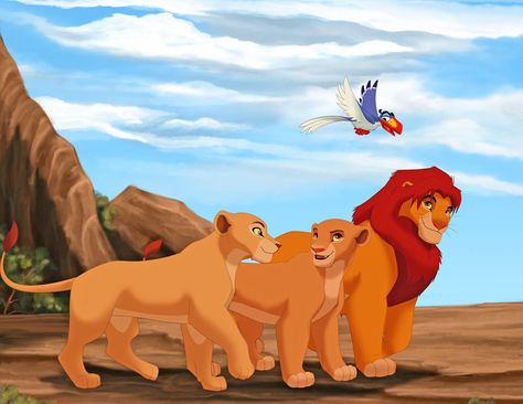 Kiara with her parents<3 Lion King Simba's Pride, Lion King 1 1/2, Kiara And Kovu, Lion King 3, Lion King Pictures, Lion King Fan Art, Lion King 2, Simba And Nala, Il Re Leone