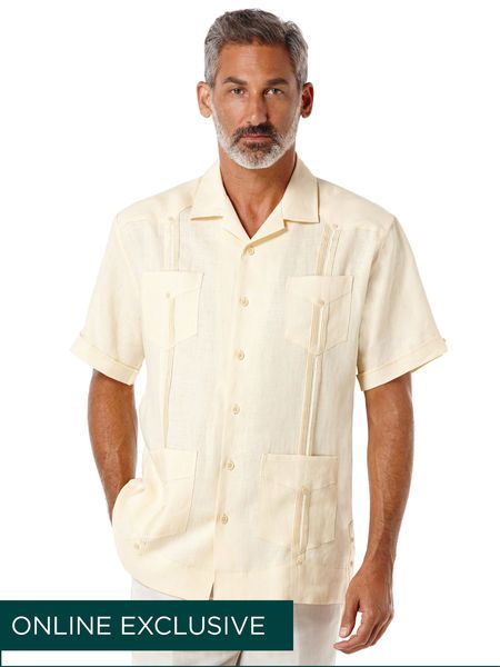 100% Linen Short Sleeve Guayabera www.Cubavera.com Guayabera Shirt, Linen Short Sleeve, Tropical Shirts, Mens Linen, Linen Short, Mens Short Sleeve Shirt, Pocket Shirt, Dress With Sneakers, Mens Big And Tall