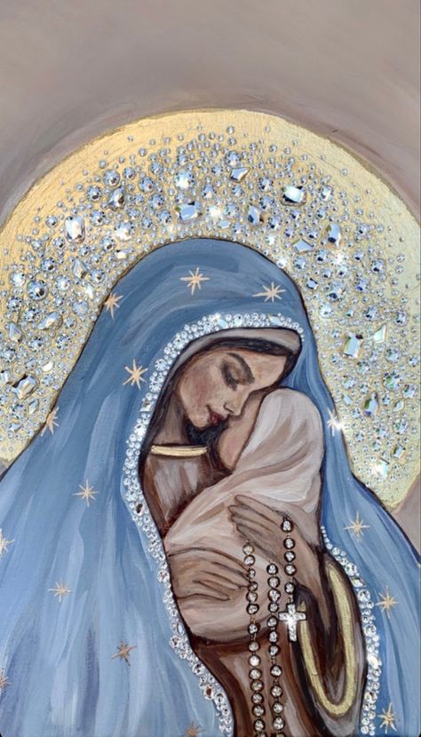 Mexican Catholic Art, Catholic Wallpaper, Virgin Mary Art, ملصق ديني, Mexican Culture Art, Beautiful Painting, Mexican Culture, Catholic Art, Baby Jesus