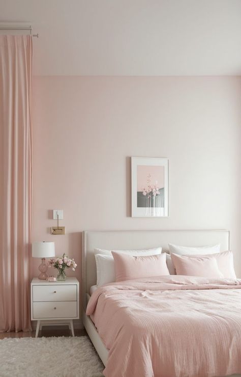 Create a clean bedroom aesthetic with soft pink accents. Incorporate a minimalist pink bedding set, pair it with white furniture, and add touches of pink through decorative items like vases or wall art. Pink Dream Bedroom, A Clean Bedroom, Pink Bedding Set, Pink Bedroom For Girls, Pink Girl Room, White Room Decor, Pink Bedroom Decor, Classy Bedroom, Dekorasi Kamar Tidur