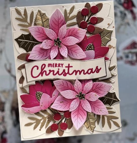 Winter Cards Handmade, Spellbinders Dies, Poinsettia Cards, Stamped Christmas Cards, Xmas Theme, Christmas Card Ornaments, Winter Wishes, Christmas Card Inspiration, Nature Card