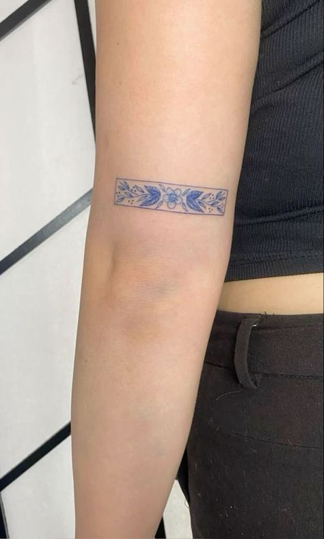 Tattoo About Being Yourself, Swedish Flower Tattoo, Portugal Tattoo Ideas, Architect Tattoo, Flower Stamp Tattoo, Tile Tattoo, Swedish Tattoo, Blue Tattoos, Minimal Tattoo Ideas