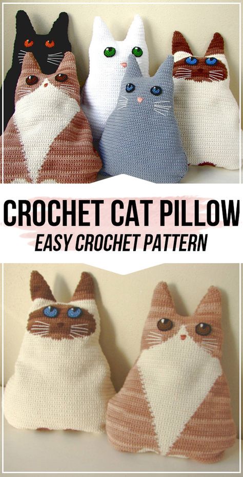 Crochet Cat Pillow pattern      #Cushion&Pillow  #crorchet #crocehtpattern via @shareapattern.com Crochet Cat Hanging Basket, Crochet Cat Projects, Weird Crochet Patterns Free, Crochet Cat Pillow Pattern, Cat Crochet Blanket, Crochet Cat Pillow, Easy Crochet Pillow, Crochet Cat Blanket, Cat Pillow Pattern