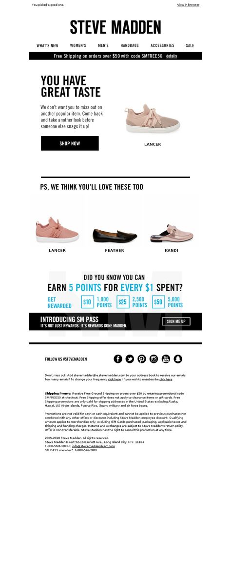 Browse abandonment Email Example - Steve Madden - Are you still thinking about… - #BrowseAbandonEmails #EmailDesign - View 100s of browse abandonment email templates and examples with MailCharts! Retargeting Ads, Parachute Home, Email Examples, Campaign Planning, Closet Candy, Travel Companies, Email Design, Email Templates, Email Campaign