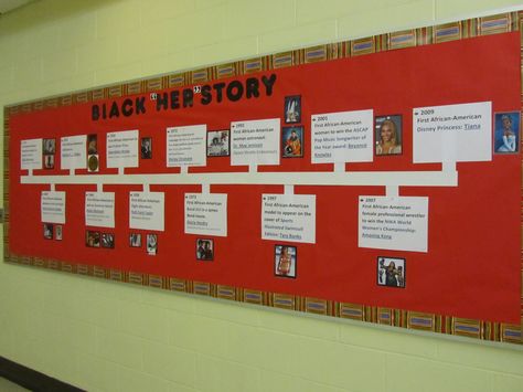 Black "Her"story Timeline High School Library Bulletin Board Timeline Poster Board Ideas, Classroom Ideas High School, Timeline Bulletin Board, Classroom Timeline, Story Timeline, School Library Bulletin Boards, Timeline Project, School Hallway, Library Bulletin Board