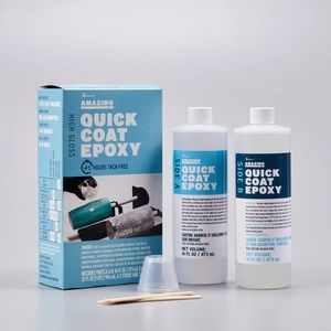 Amazing Quick Coat 32oz kit with two product bottles, product box, stir sticks and mixing container. Sealing Wood, Bath Top, How To Make Coasters, Clear Epoxy Resin, Epoxy Coating, Clear Epoxy, Marking Tools, Creative Hobbies, High Gloss Finish