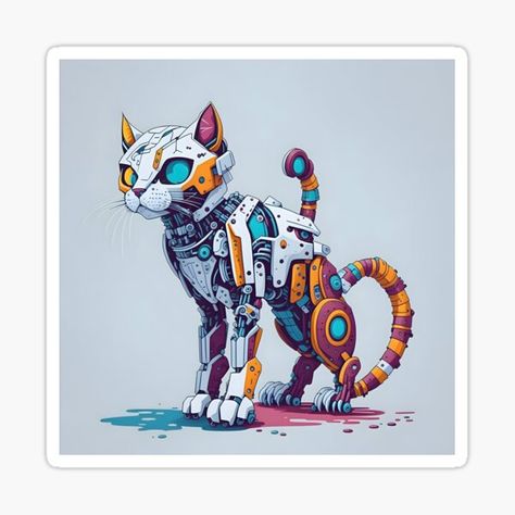 Robot Cat Concept Art, Robot Cat, Robot Illustration, Vector Artwork, Retro Futurism, Science Fiction, Feline, Vector Art, The Future